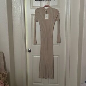 Aritzia Taupe Long Sleeve Ribbed Dress